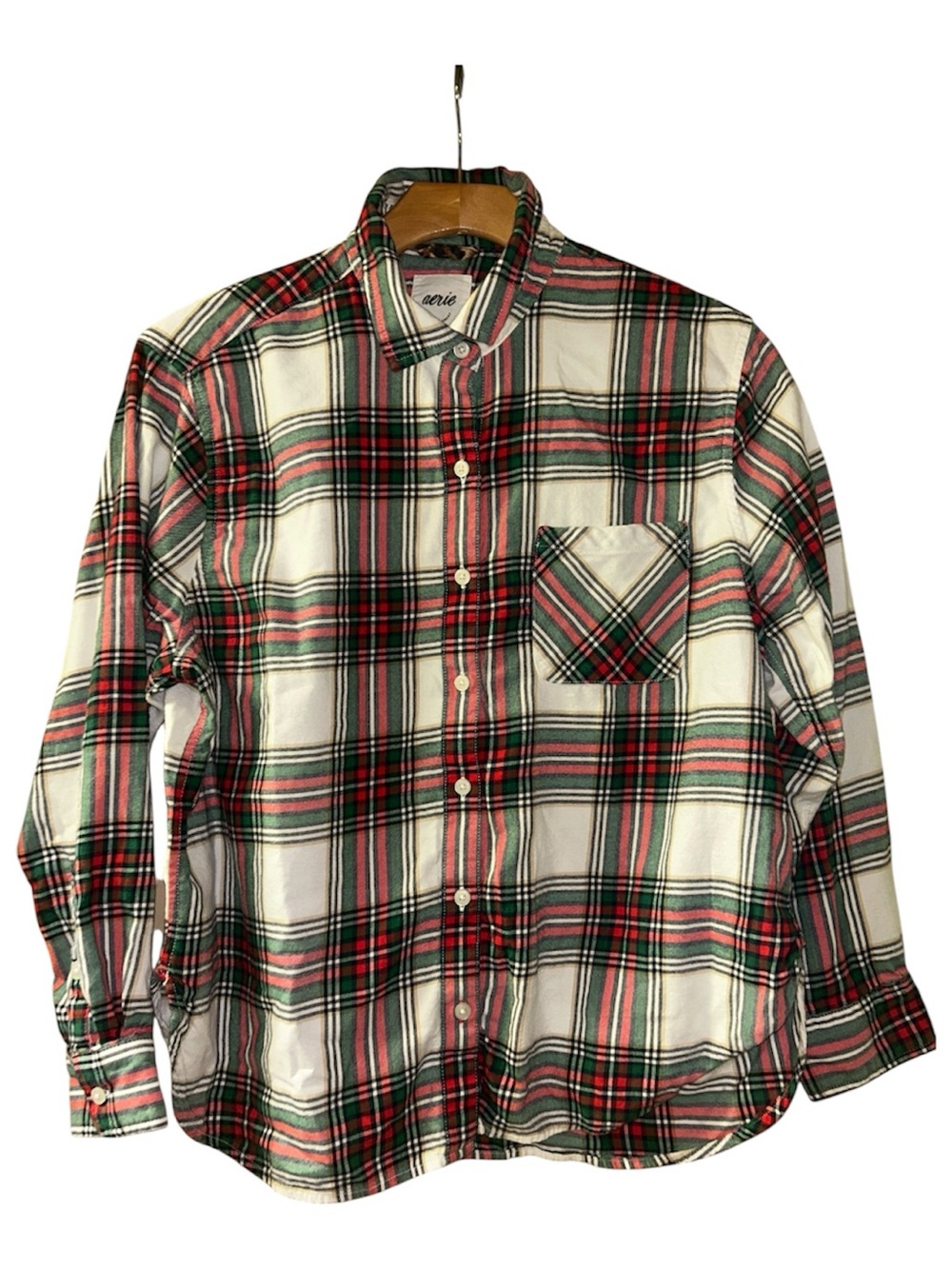Aerie red, green, and white plaid button-up shirt in a S #plaid #preppy